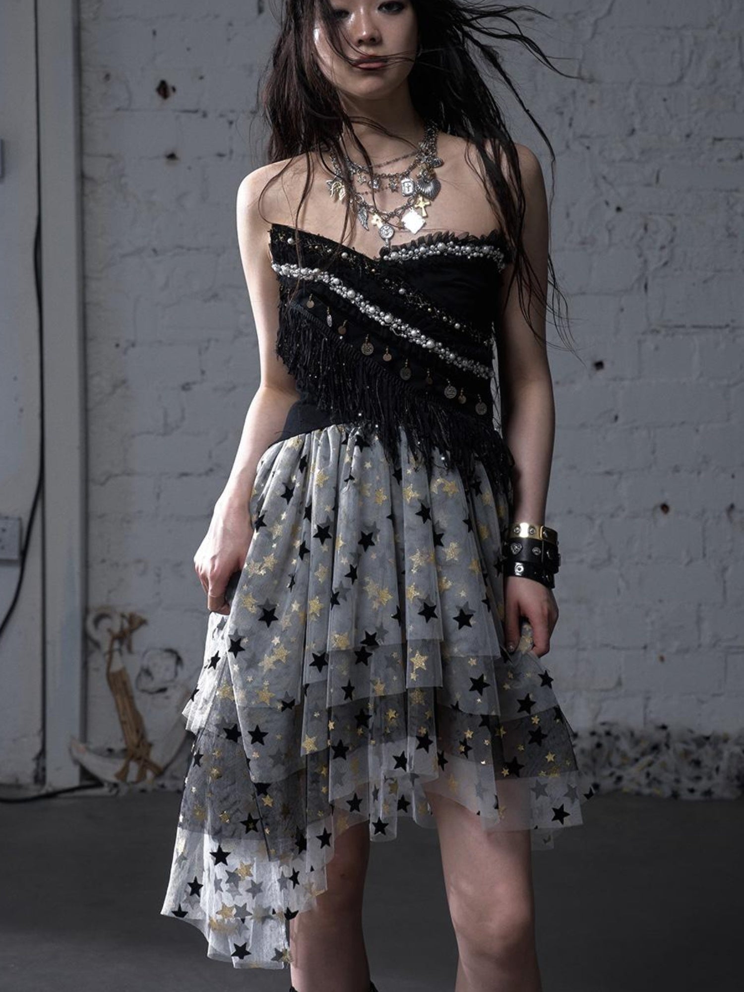 NO ROMANCE Cropped Bustier Top With Tassels &amp; Lace Trim For Women