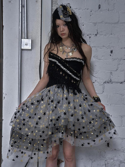 NO ROMANCE Cropped Bustier Top With Tassels &amp; Lace Trim For Women