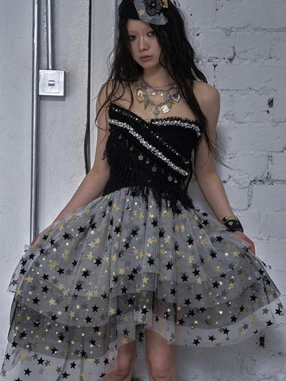 NO ROMANCE Cropped Bustier Top With Tassels &amp; Lace Trim For Women