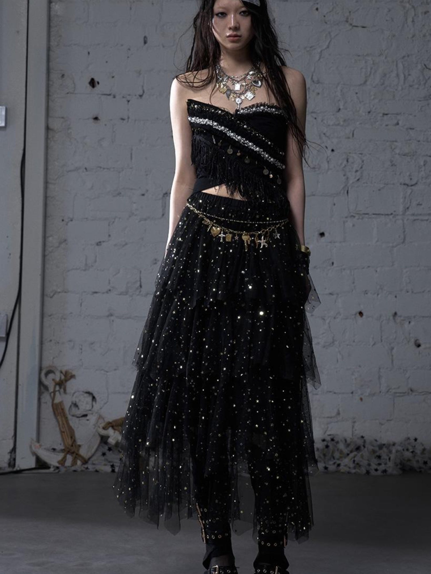 NO ROMANCE Cropped Bustier Top With Tassels &amp; Lace Trim For Women