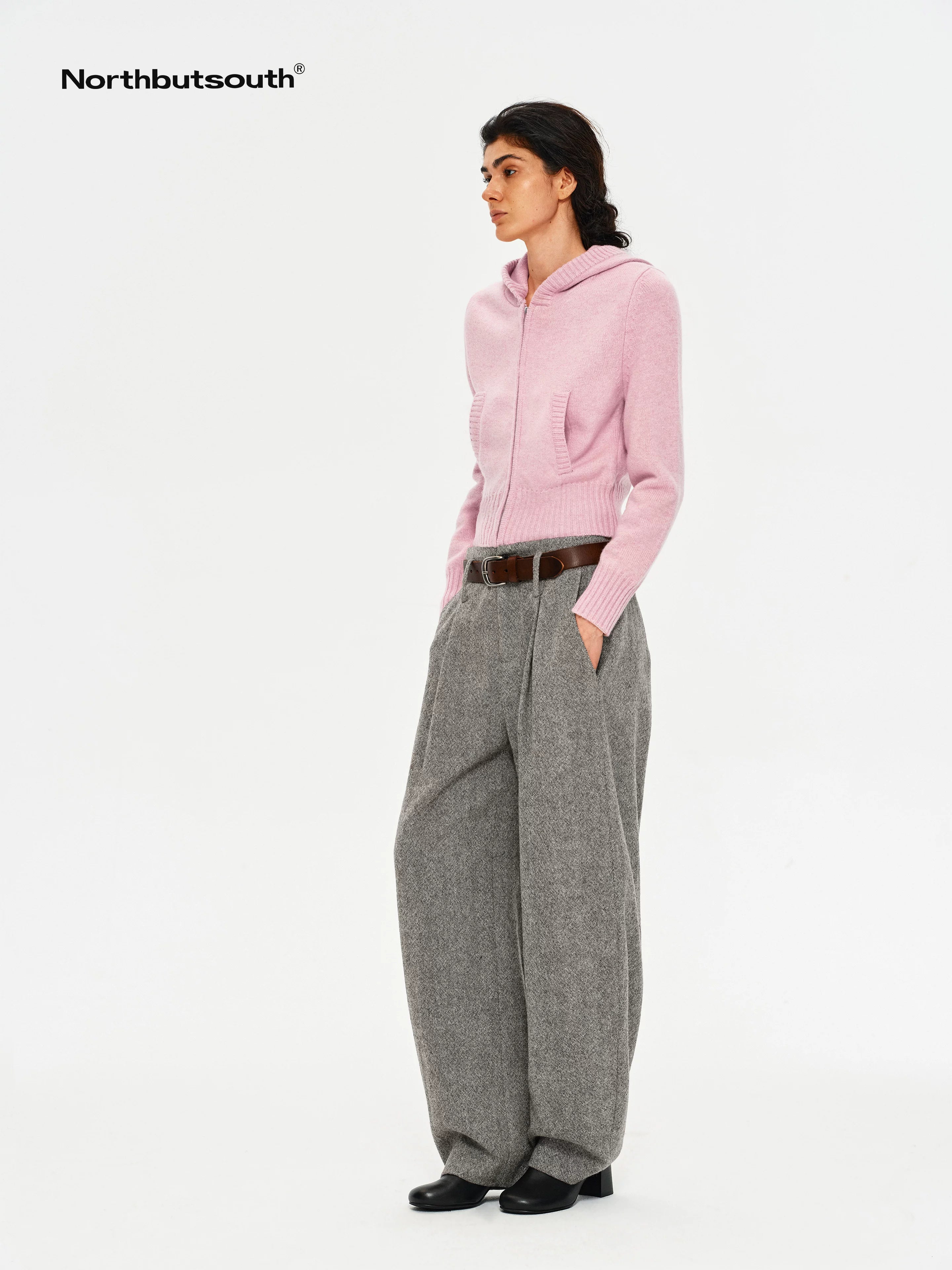 Cropped Ribbed Panel Front Pockets Women&