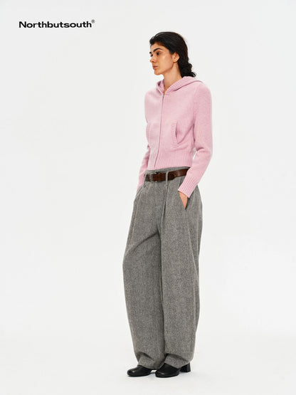 Cropped Ribbed Panel Front Pockets Women&