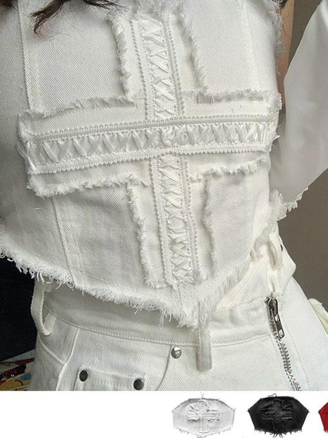 WSW WUSHENWU Cross Lace Sleeveless Cowgirl Denim Crop Top
