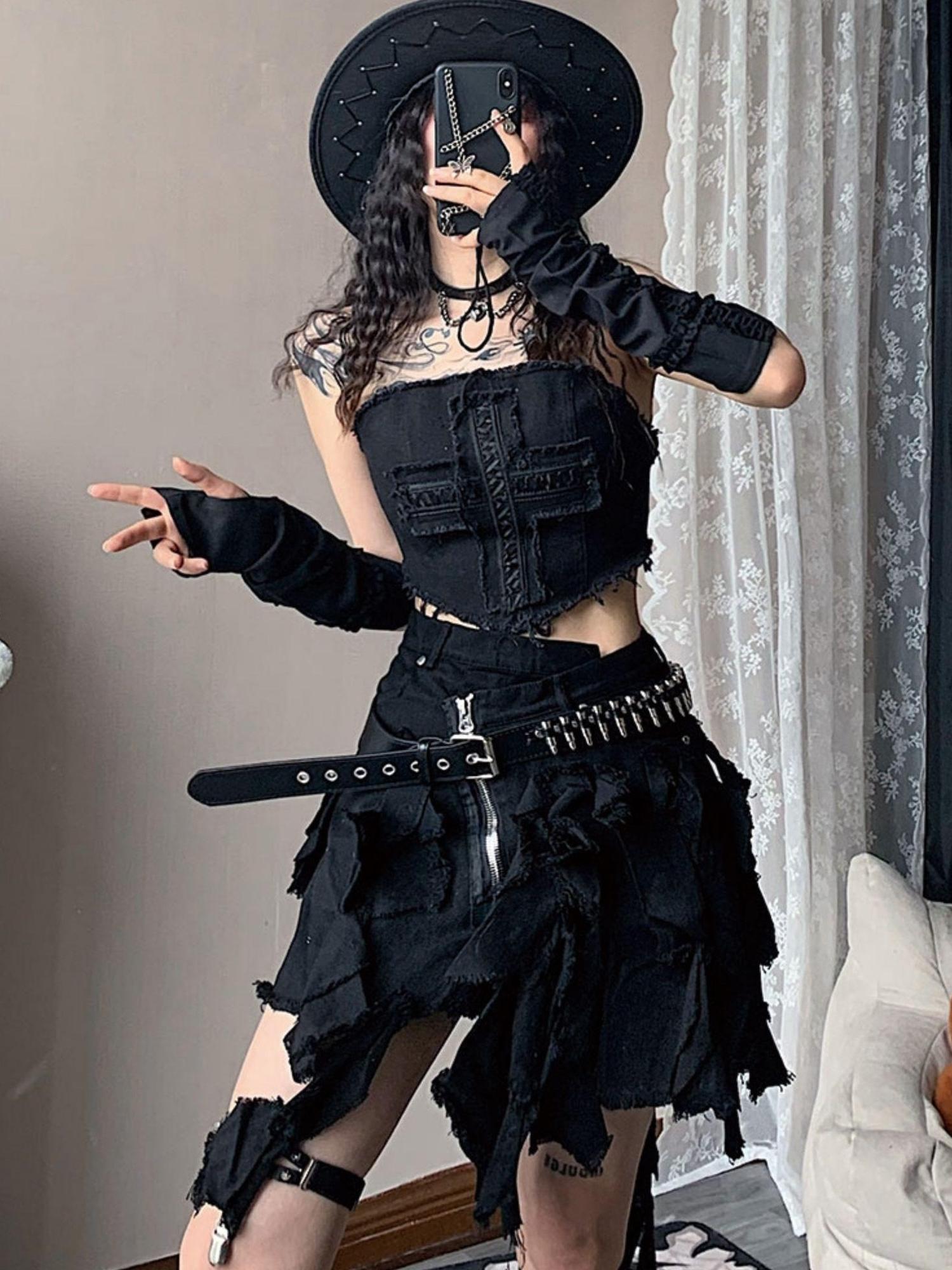 WSW WUSHENWU Cross Lace Sleeveless Cowgirl Denim Crop Top