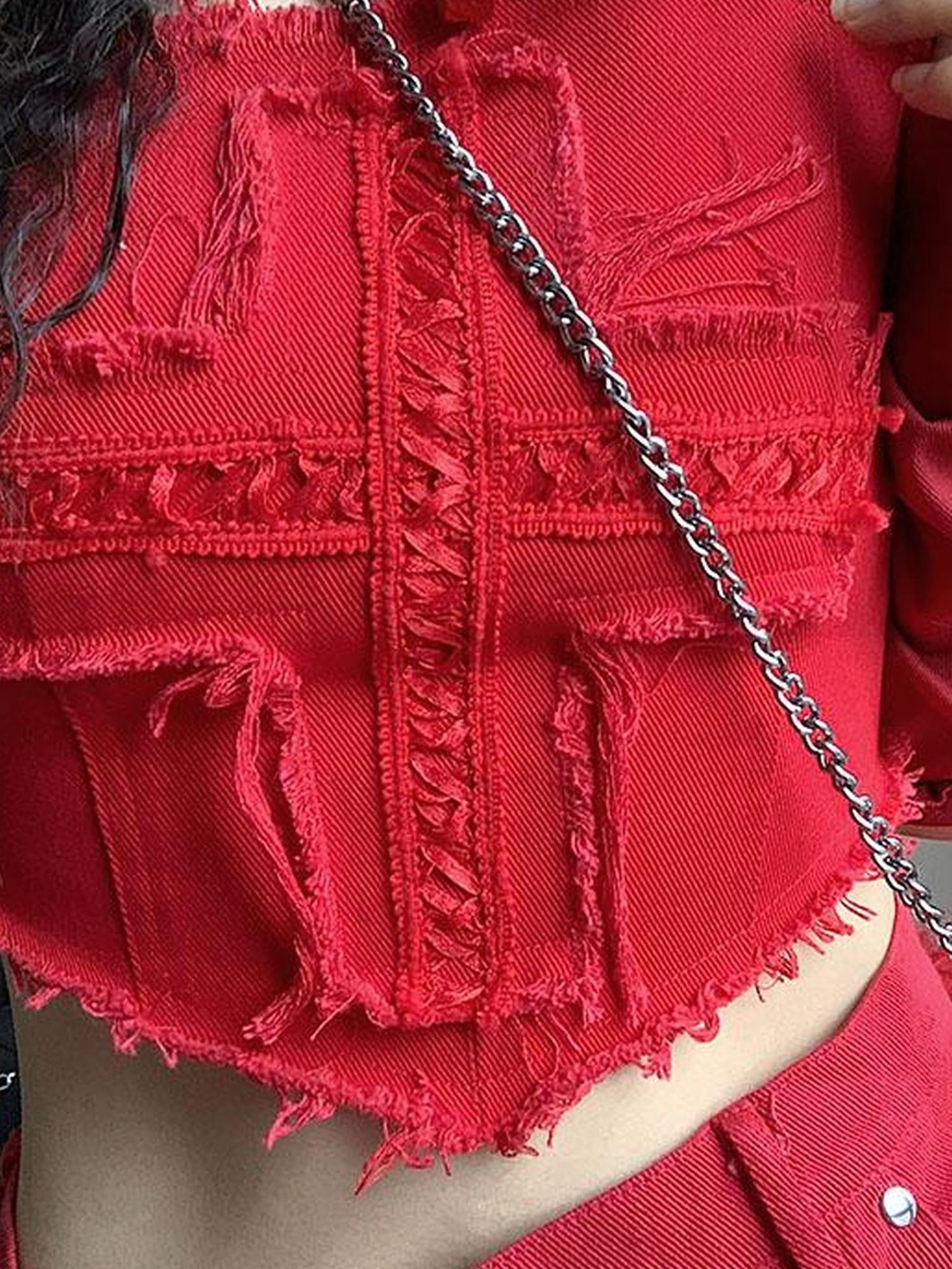 WSW WUSHENWU Cross Lace Sleeveless Cowgirl Denim Crop Top