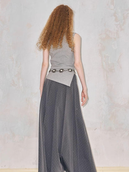 DIDDI MODA Crystal Embellished Pleated Midi Skirt