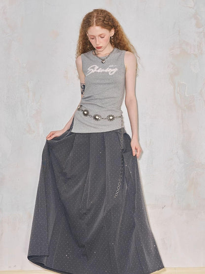 DIDDI MODA Crystal Embellished Pleated Midi Skirt