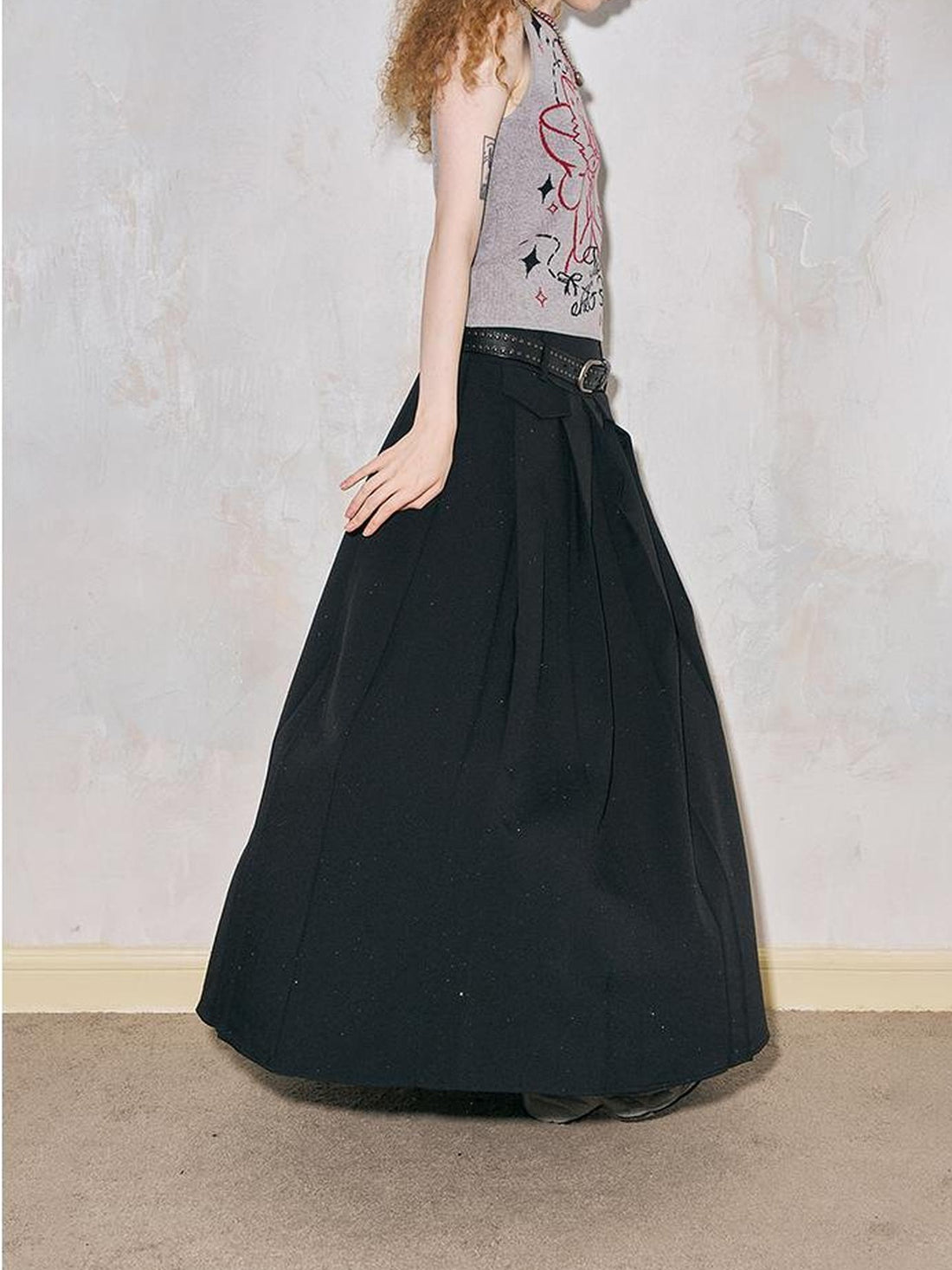 DIDDI MODA Crystal Embellished Pleated Midi Skirt