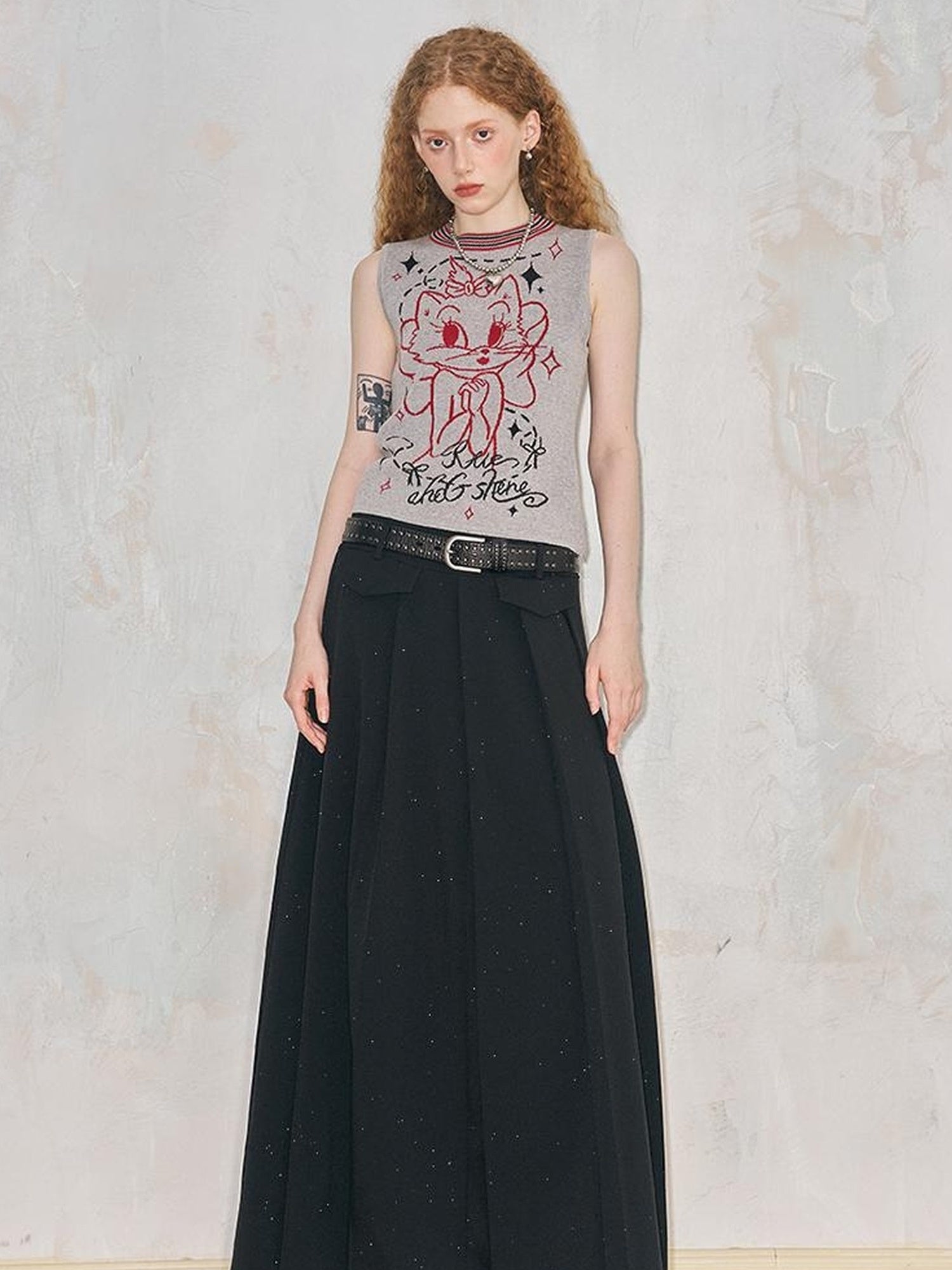 DIDDI MODA Crystal Embellished Pleated Midi Skirt