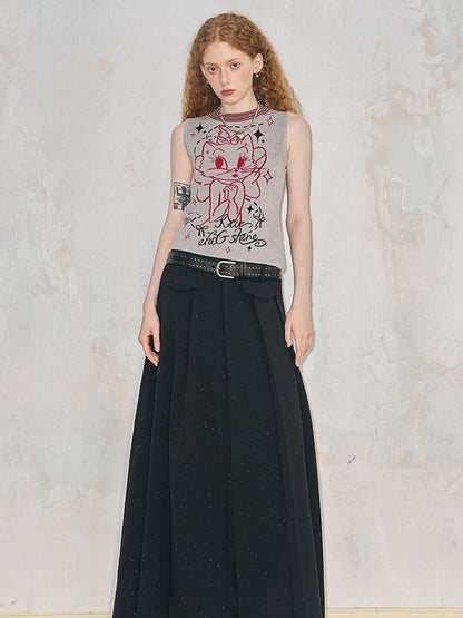 DIDDI MODA Crystal Embellished Pleated Midi Skirt