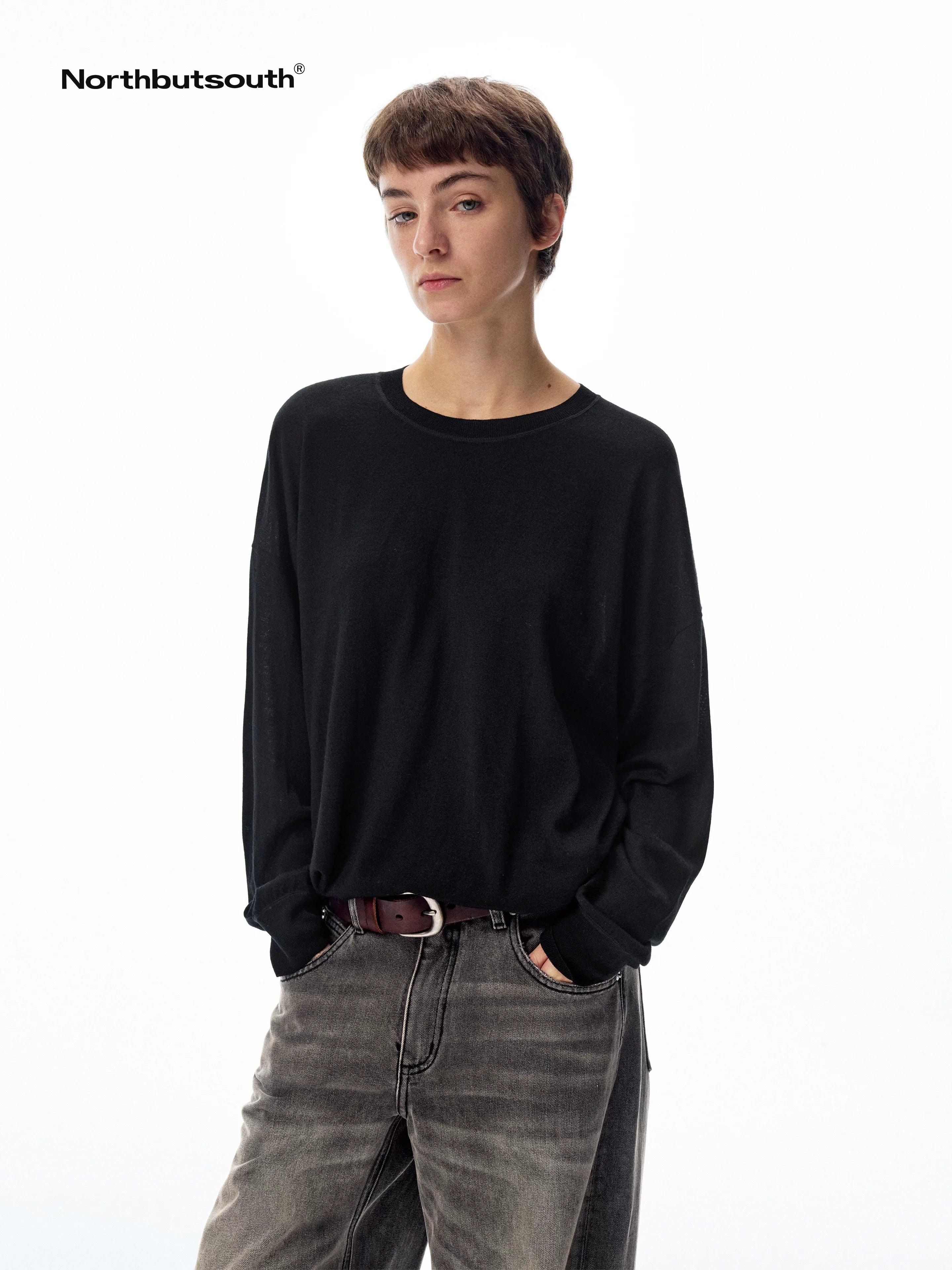 Curly Thermal Crewneck Loose Long Sleeve Women&