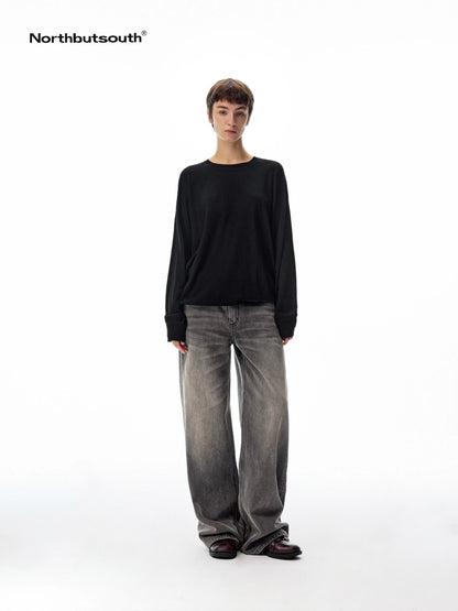 Curly Thermal Crewneck Loose Long Sleeve Women&