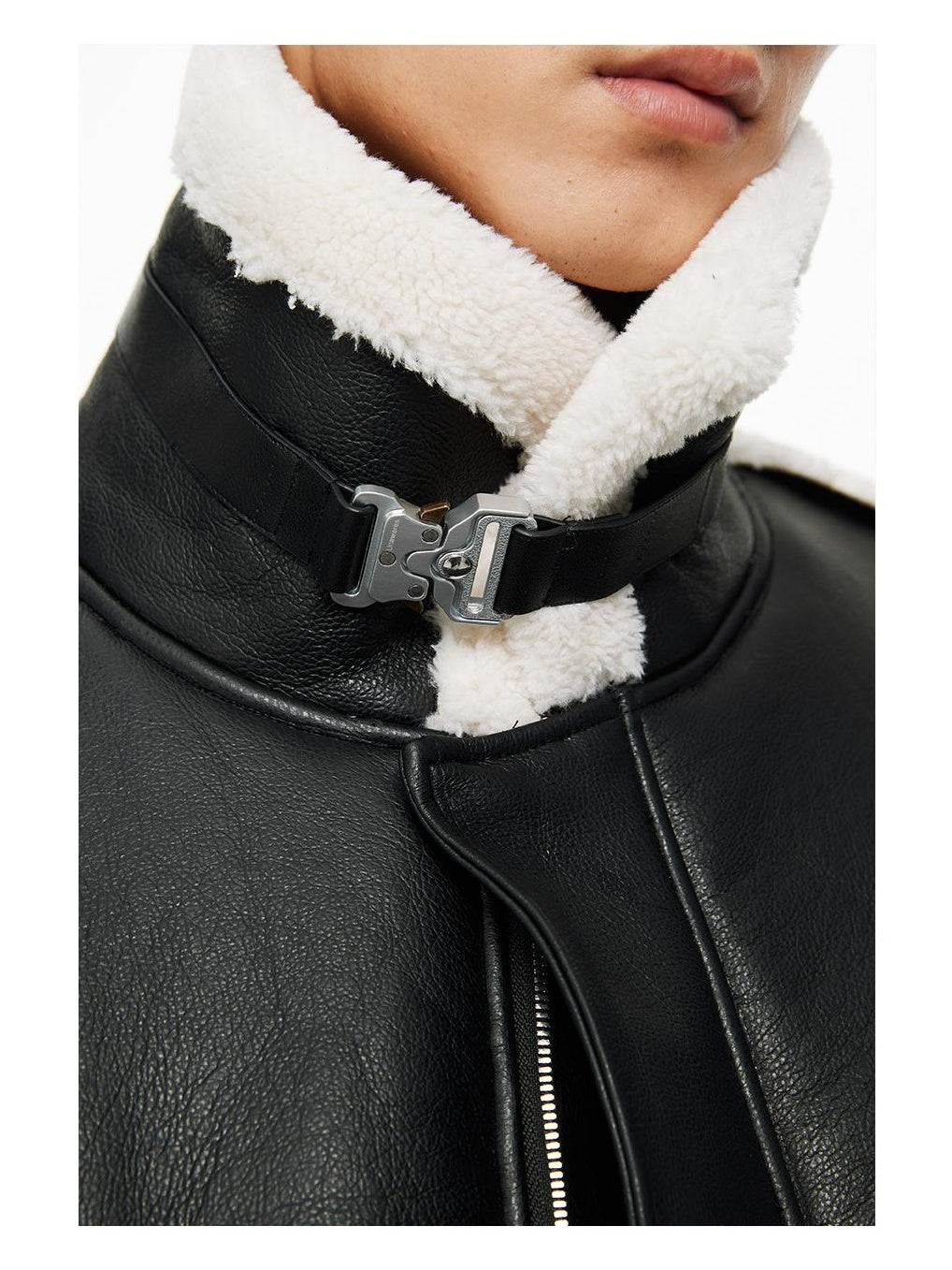 Custom Buckle Belt Textured Shearling Jacket