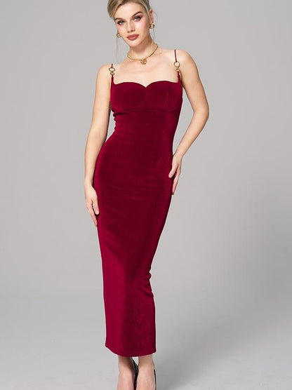 Custom Metal Ring Strap Stretch Maxi Dress Dresses