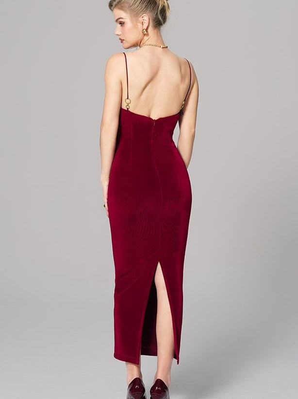 Custom Metal Ring Strap Stretch Maxi Dress Dresses