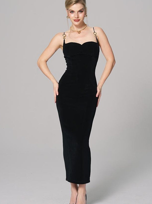 Custom Metal Ring Strap Stretch Maxi Dress Dresses