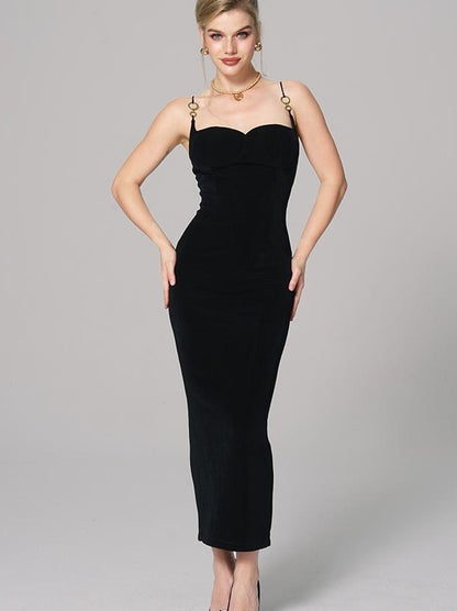 Custom Metal Ring Strap Stretch Maxi Dress Dresses