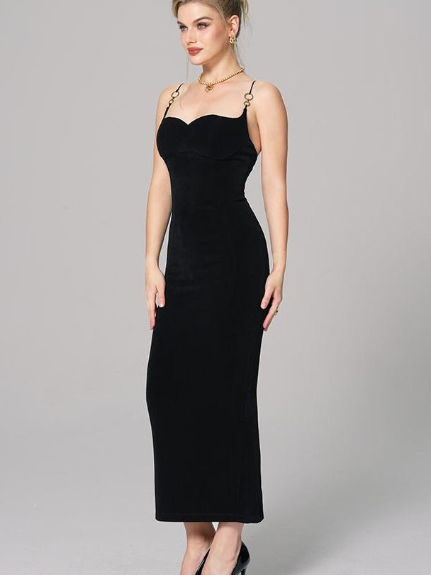 Custom Metal Ring Strap Stretch Maxi Dress Dresses