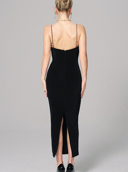 Custom Metal Ring Strap Stretch Maxi Dress Dresses