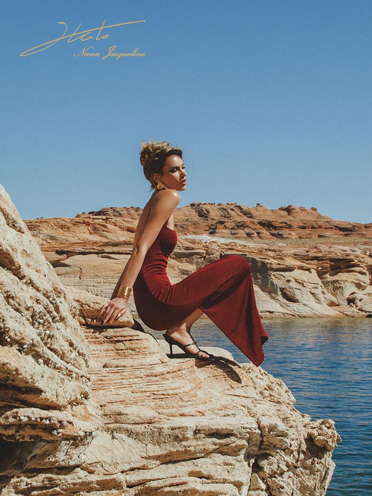 Custom Metal Ring Strap Stretch Maxi Dress Dresses