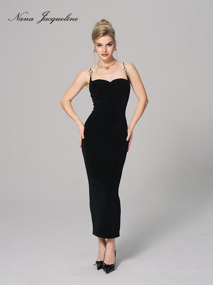 Custom Metal Ring Strap Stretch Maxi Dress Dresses
