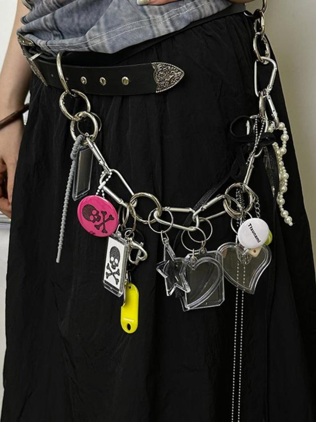 Custom Photo Keychain Leather Belt with Chain for Pants