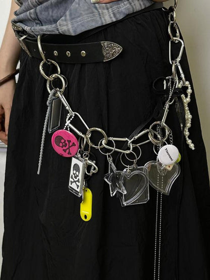 Custom Photo Keychain Leather Belt with Chain for Pants
