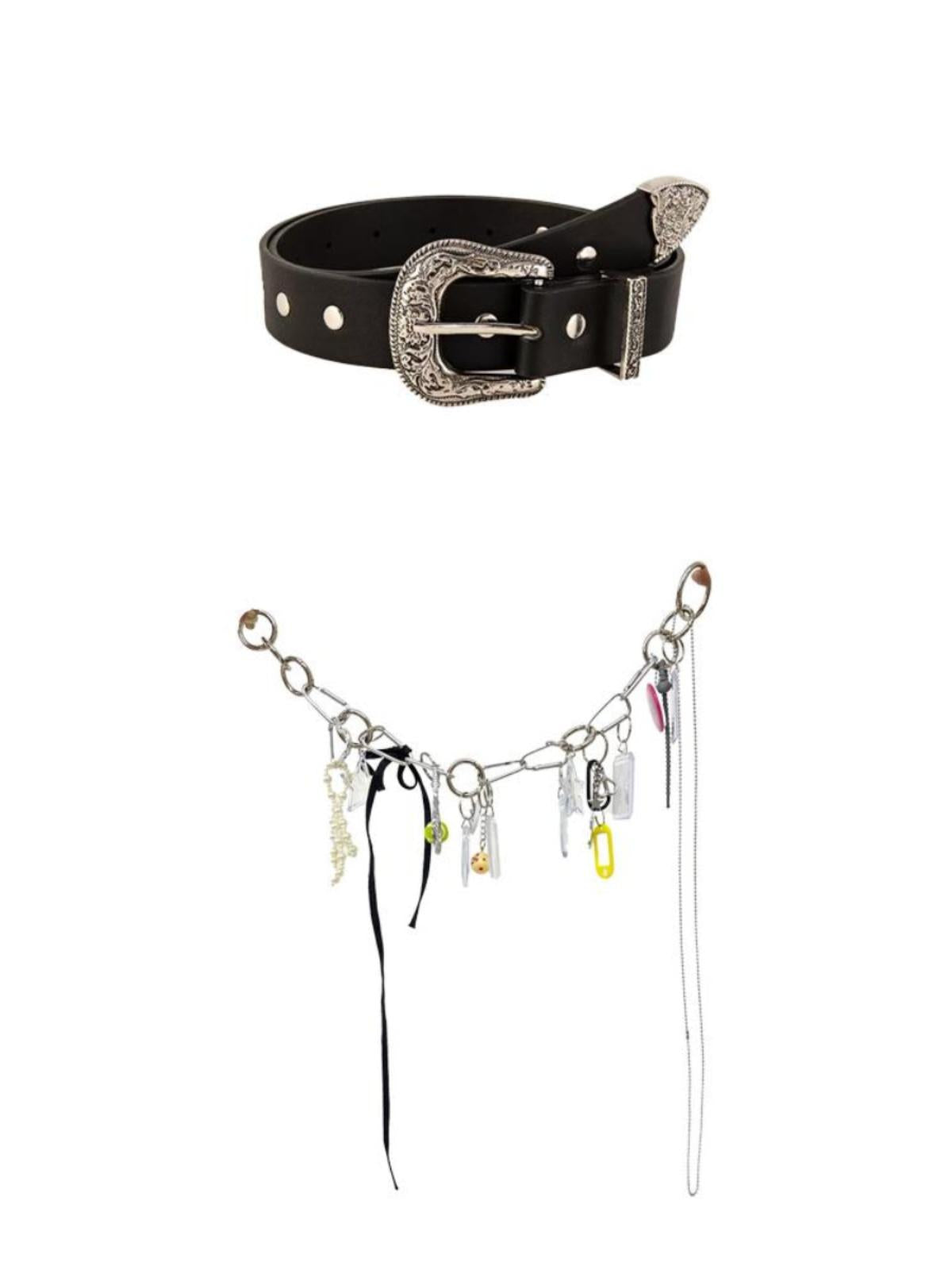 Custom Photo Keychain Leather Belt with Chain for Pants