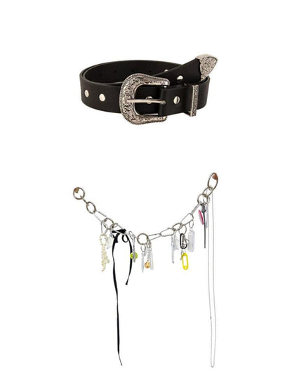 Custom Photo Keychain Leather Belt with Chain for Pants