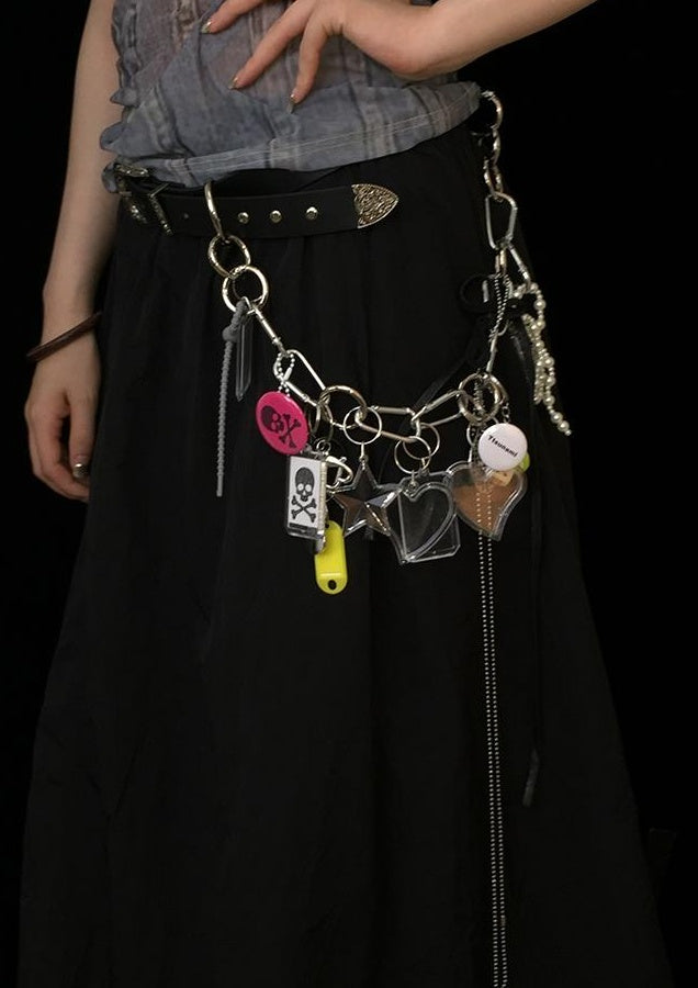 Custom Photo Keychain Leather Belt with Chain for Pants