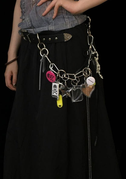 Custom Photo Keychain Leather Belt with Chain for Pants