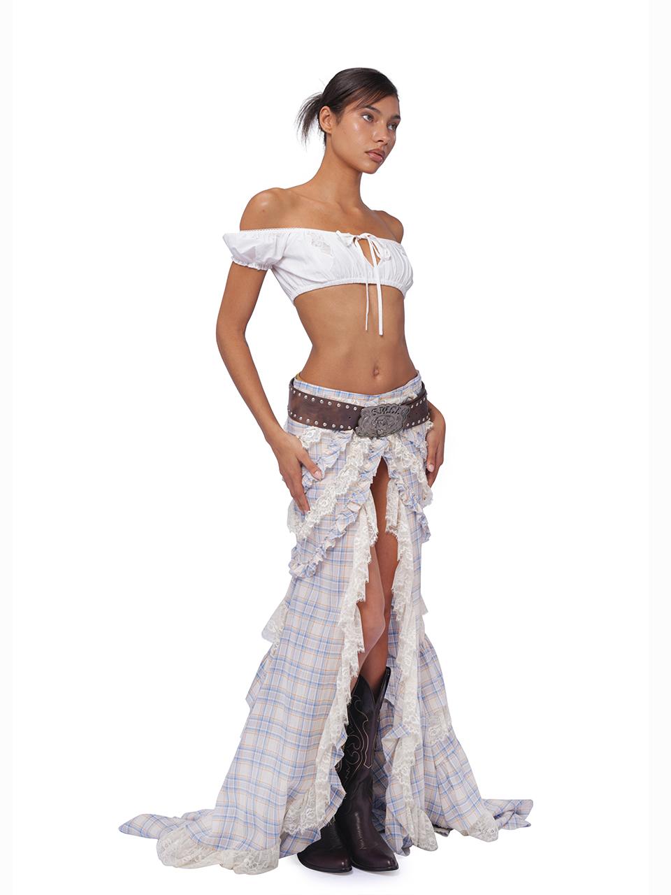 SweetChilling Custom Ss Show Short Top Lace Trim Plaid Skirt Dresses