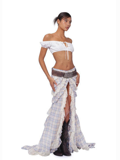 SweetChilling Custom Ss Show Short Top Lace Trim Plaid Skirt Dresses