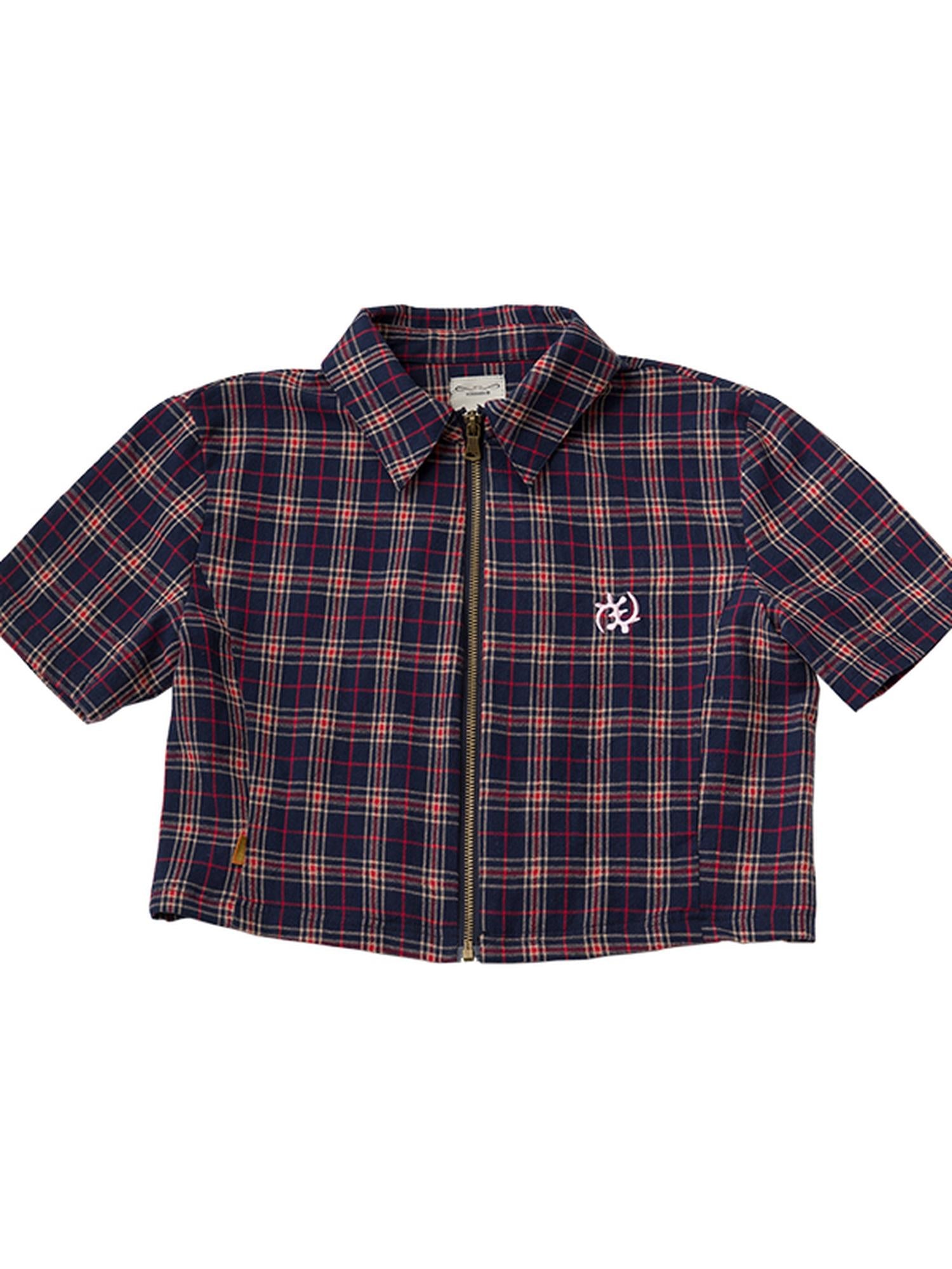 Achihara Vintage Plaid Summer Shirt With Blessing Embroidery