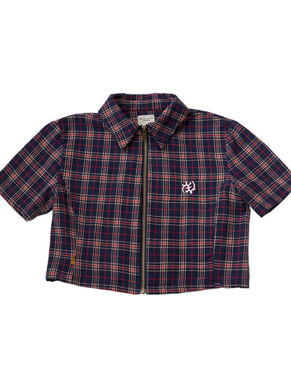 Achihara Vintage Plaid Summer Shirt With Blessing Embroidery