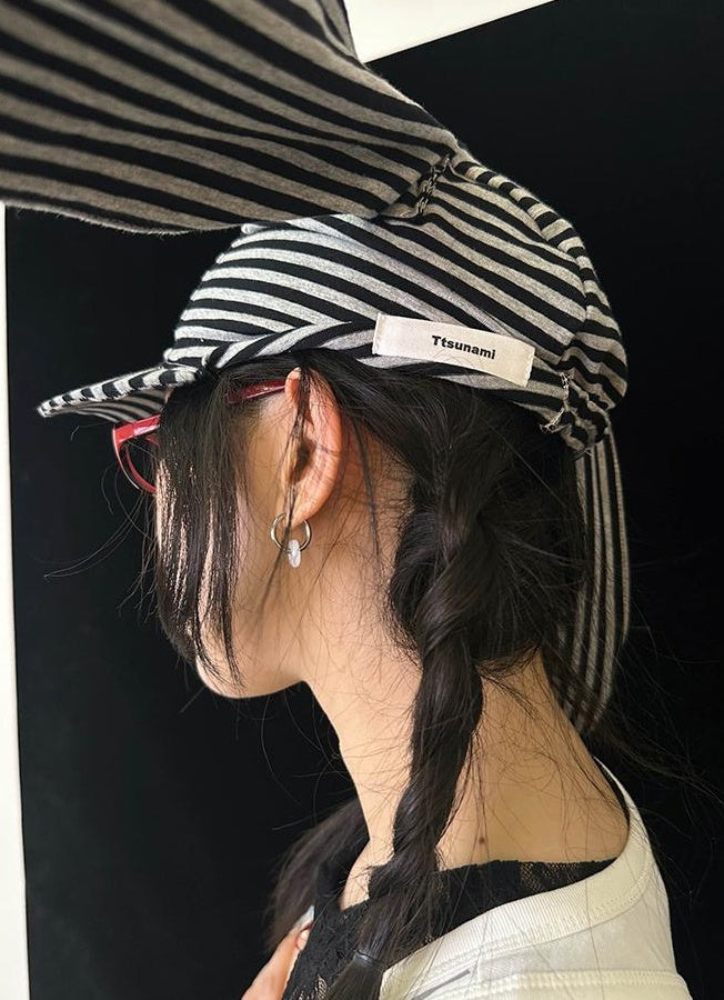 Cute Bunny Hat with Big Ears Summer Knit Striped Cap