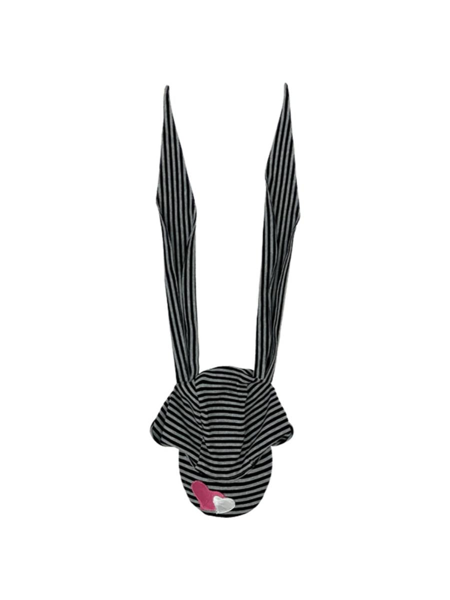 Cute Bunny Hat with Big Ears Summer Knit Striped Cap