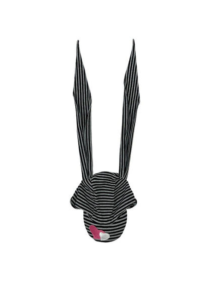 Cute Bunny Hat with Big Ears Summer Knit Striped Cap