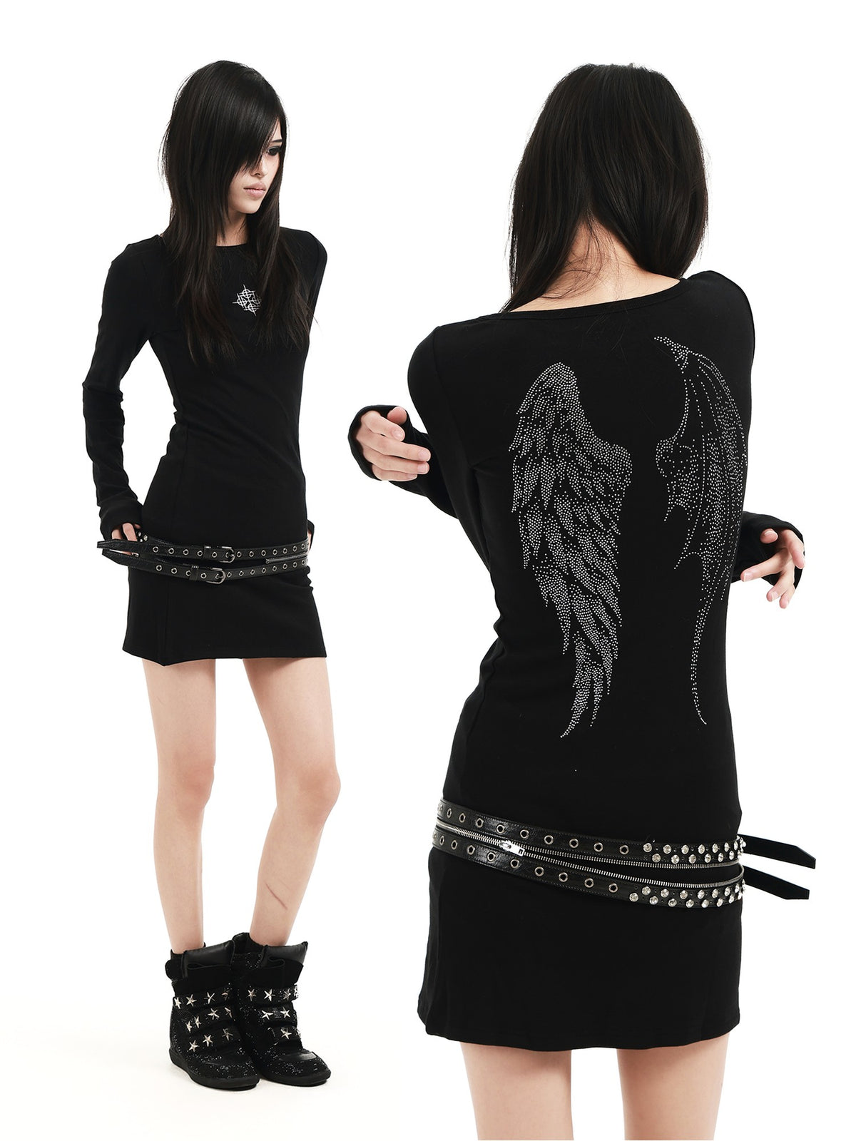 DETW OnLine Angel Devil Wing Rhinestone Embroidered Women&