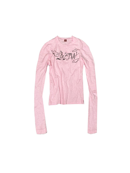 DETW_OnLine_Angel_Letter_Print_Rhinestone_Round_Neck_Pure_Cotton_Women&