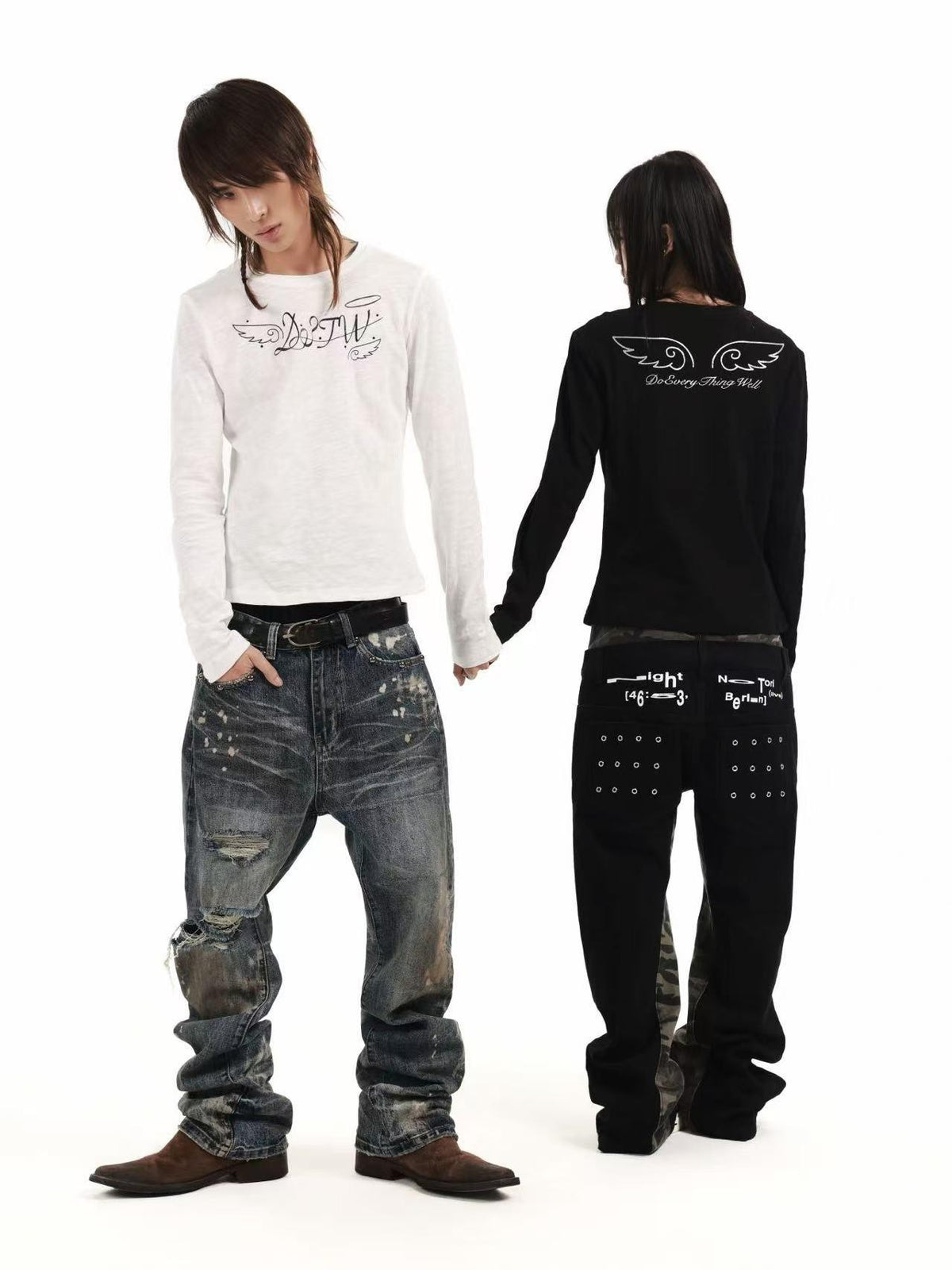 DETW OnLine Angel Letter Print Rhinestone Round Neck Pure Cotton Women&