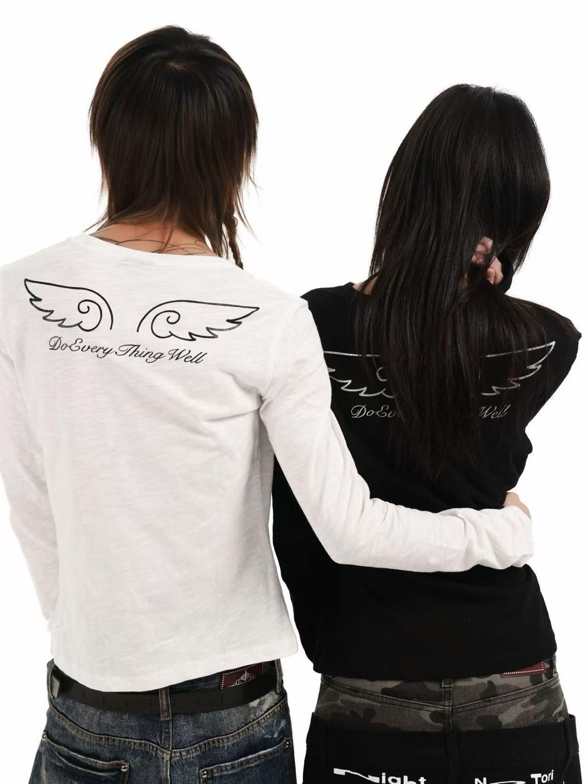 DETW OnLine Angel Letter Print Rhinestone Round Neck Pure Cotton Women&