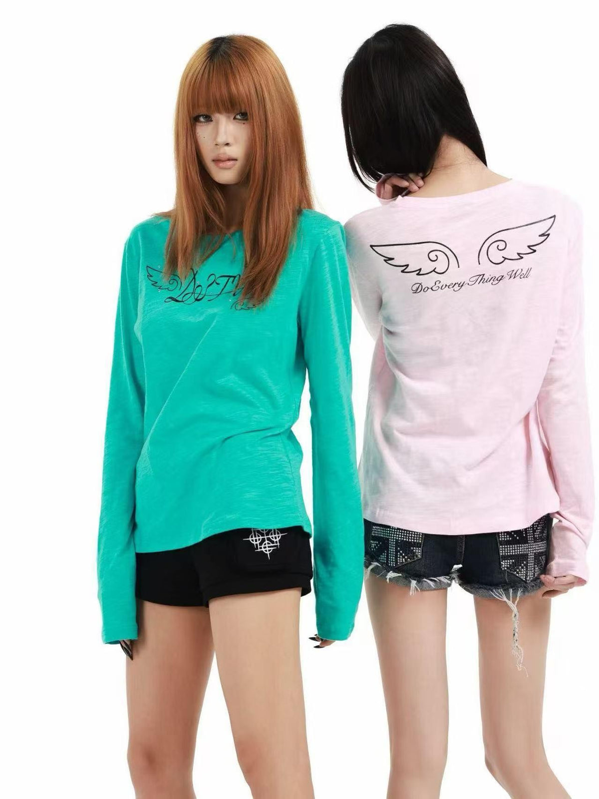 DETW OnLine Angel Letter Print Rhinestone Round Neck Pure Cotton Women&