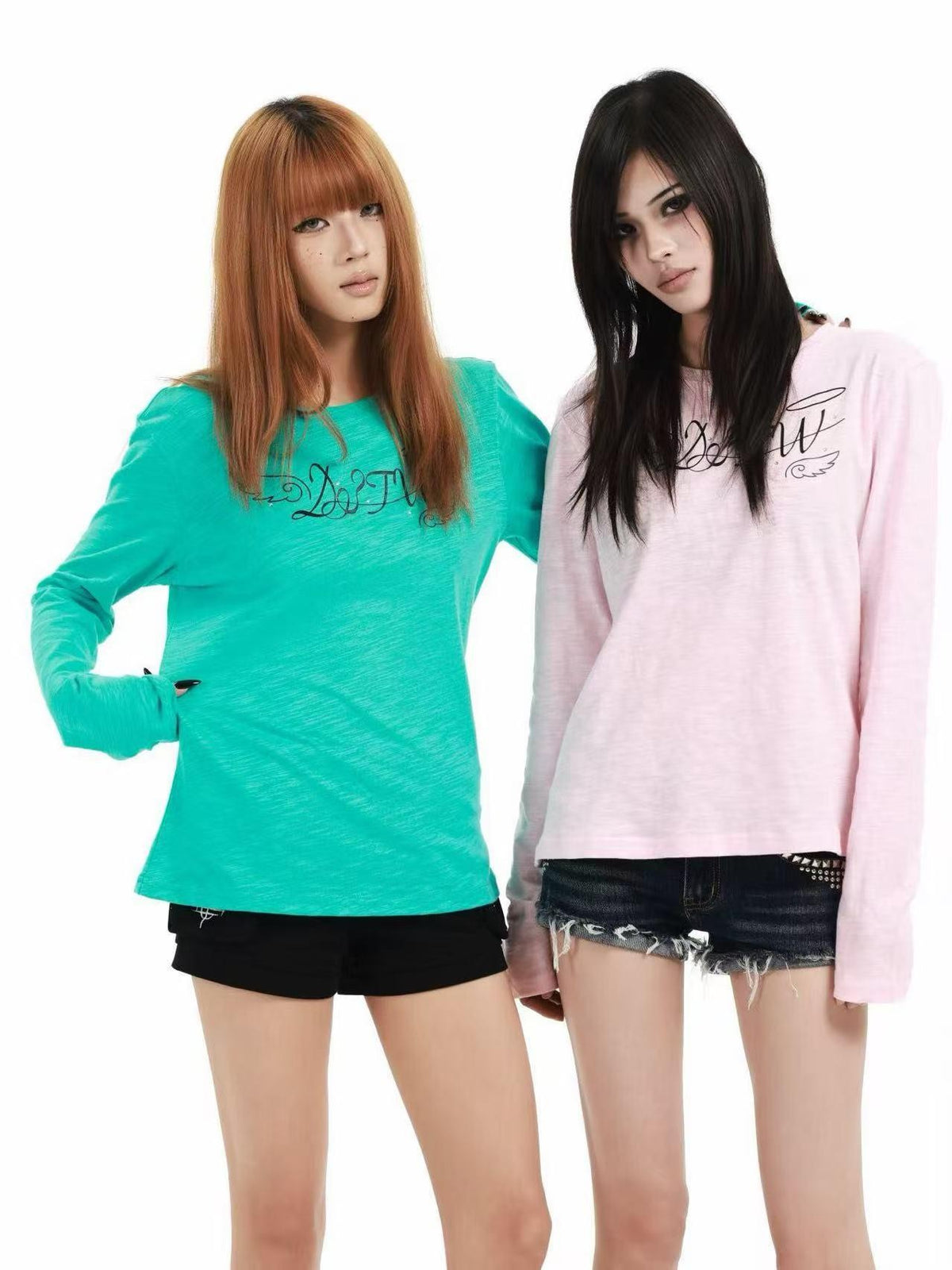 DETW OnLine Angel Letter Print Rhinestone Round Neck Pure Cotton Women&