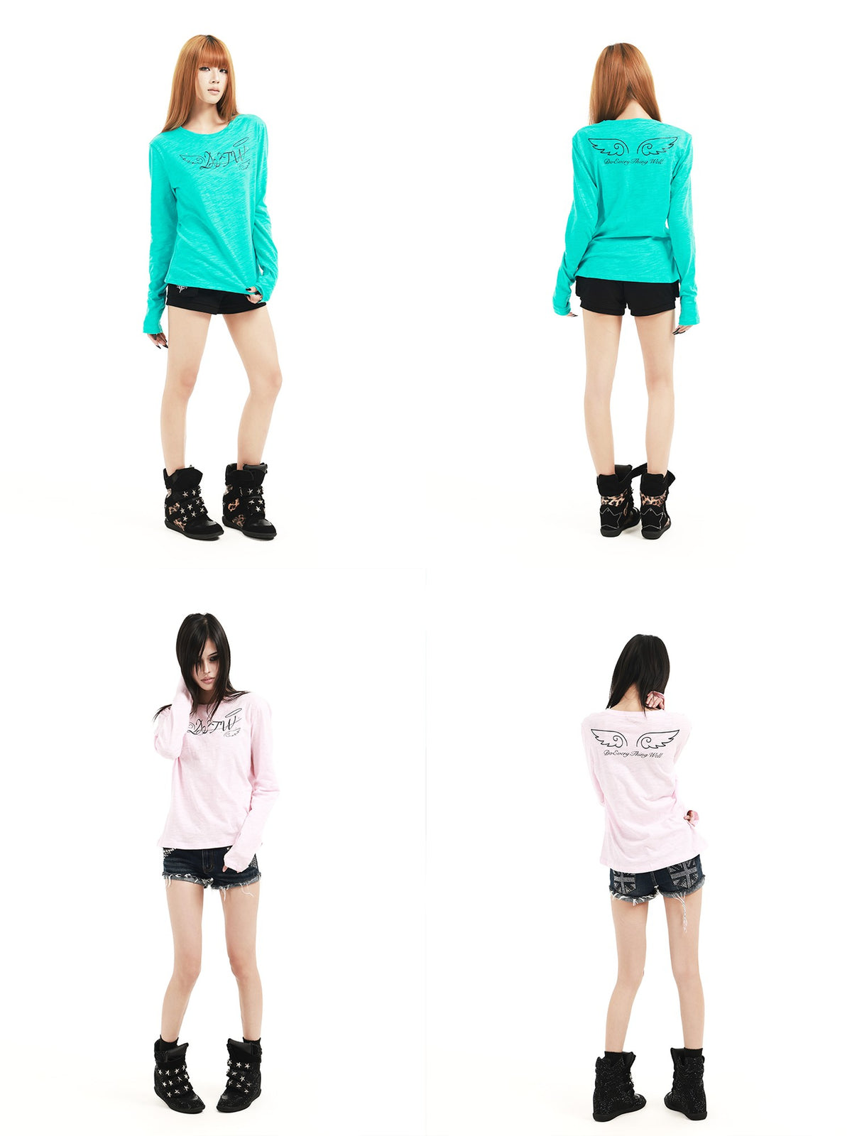 DETW OnLine Angel Letter Print Rhinestone Round Neck Pure Cotton Women&