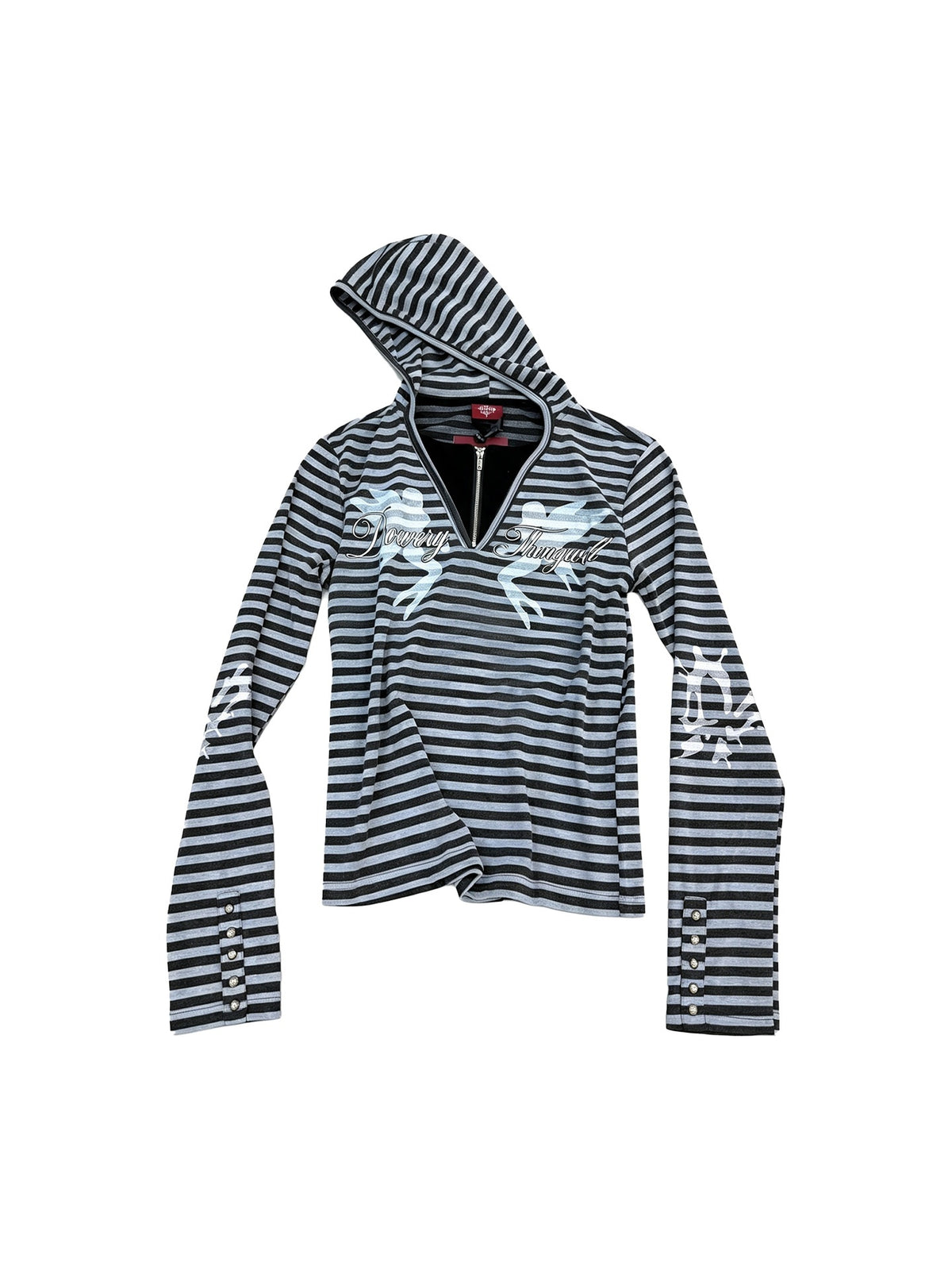 DETW_OnLine_Angel_Slogan_Print_Striped_Half_Zip_Hooded_Women&