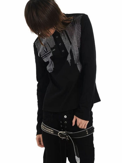 DETW OnLine Anti War Rhinestone Henry Neck Slim Fit Cotton Blend Women&