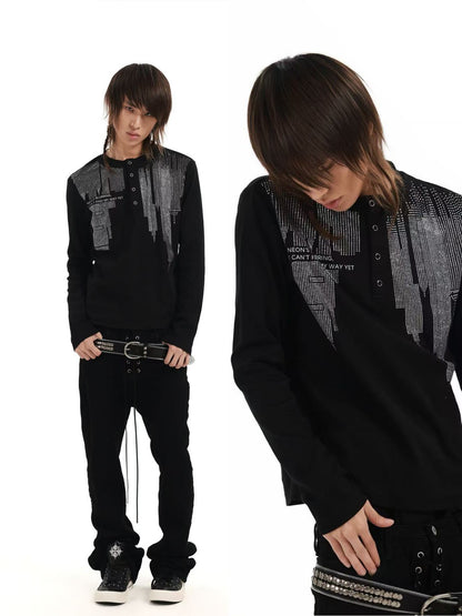 DETW OnLine Anti War Rhinestone Henry Neck Slim Fit Cotton Blend Women&