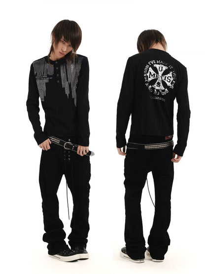 DETW OnLine Anti War Rhinestone Henry Neck Slim Fit Cotton Blend Women&