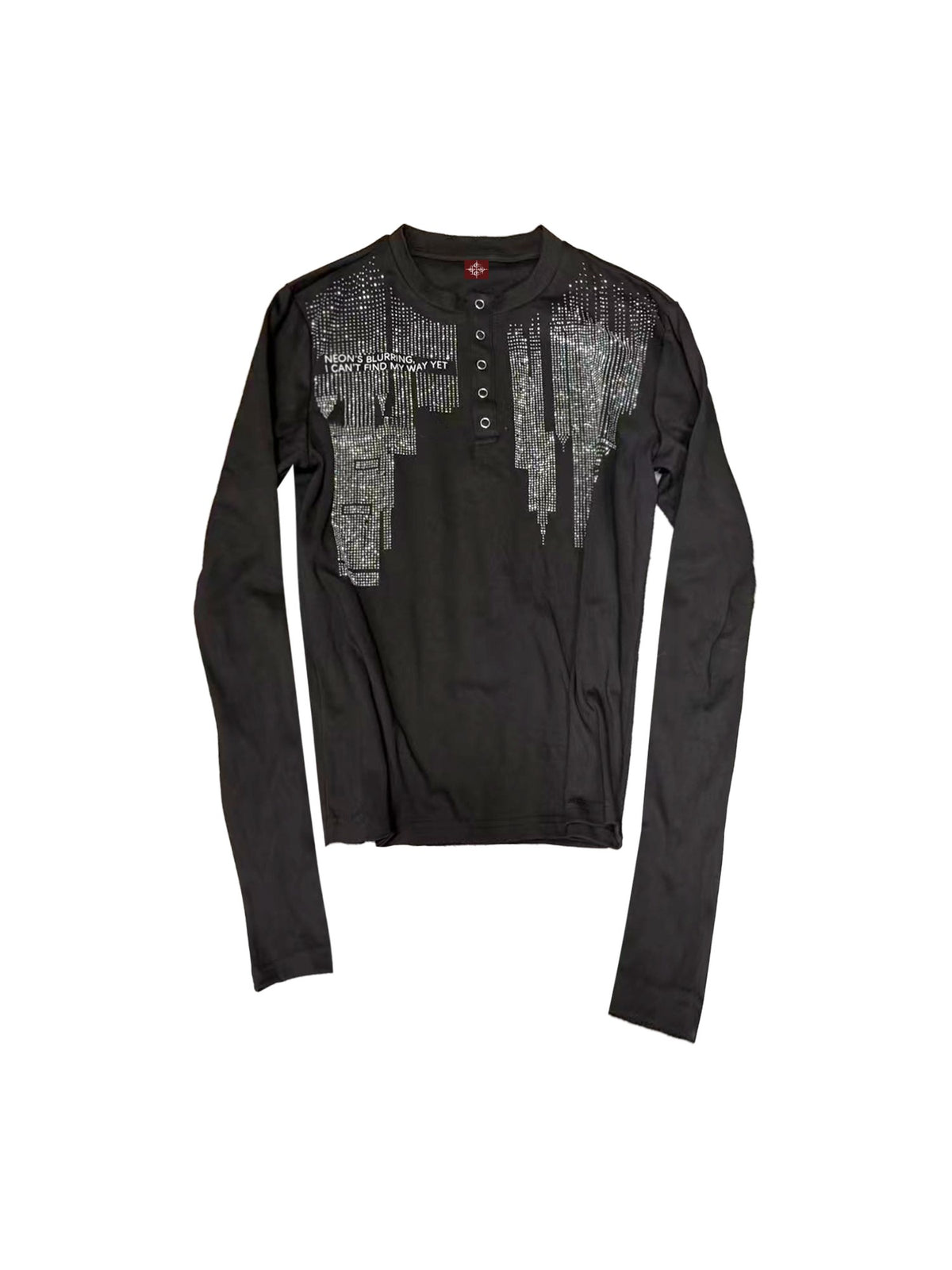 DETW OnLine Anti War Rhinestone Henry Neck Slim Fit Cotton Blend Women&